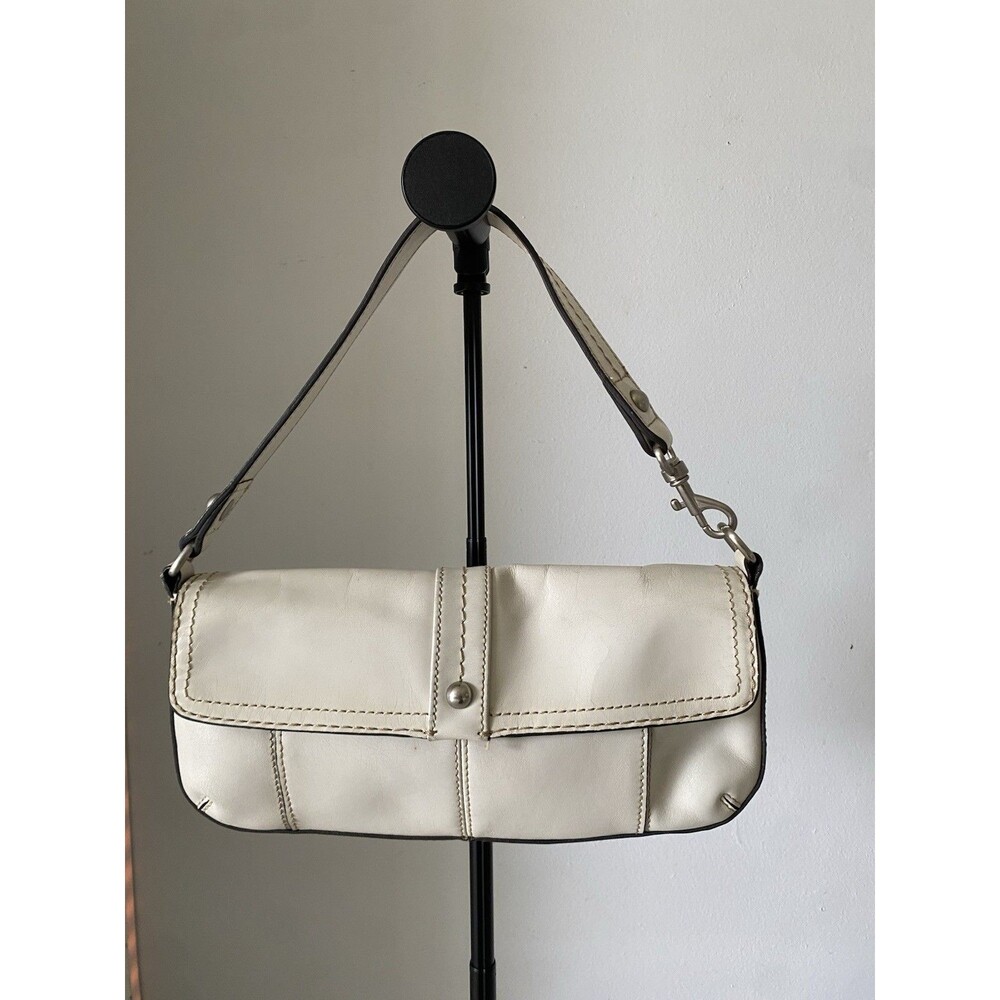 Vintage Fossil Off White Leather Baguette Shoulder Bag ZB2469 Y2K